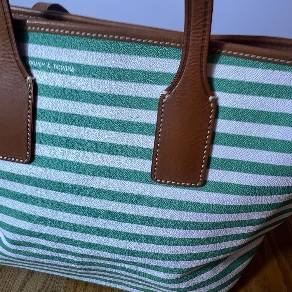 Dooney & Bourke Seafoam Green White Striped Shopper Tote Leather Trim Large EUC - Picture 16 of 16